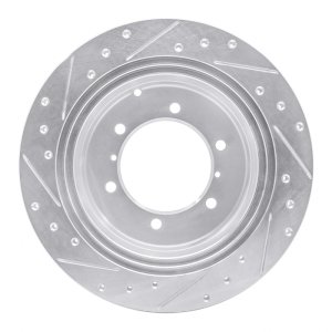 Mitsubishi Montero Brake Rotor (1) - Rear Right - R1 Concepts - Drilled & Slotted - Silver - `90-`04